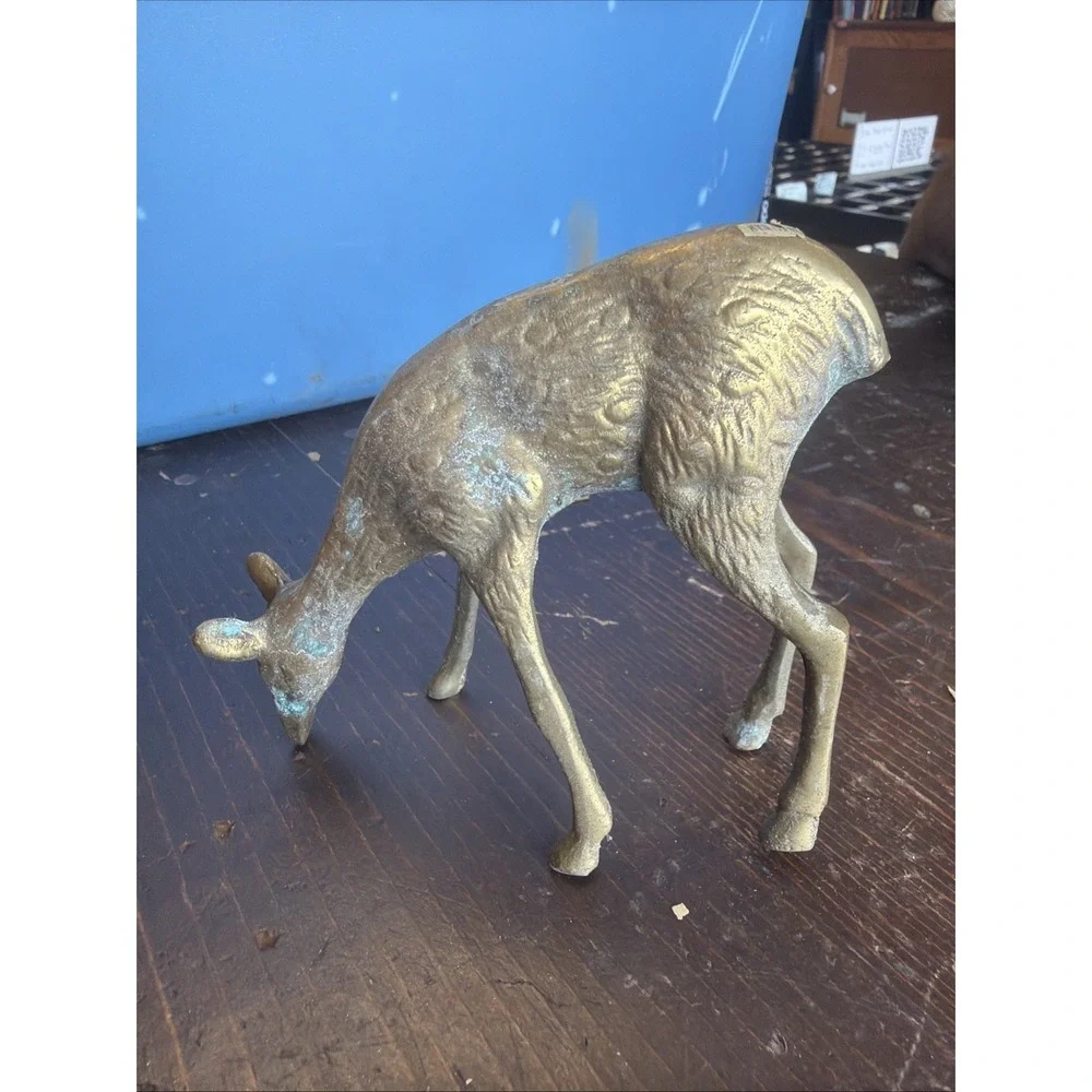 Vintage Brass Spotted Deer Grazing Doe (T)...